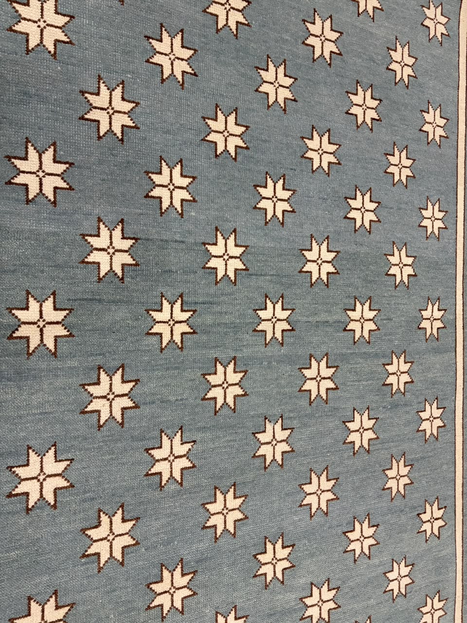 Blue Star Pattern Wool Rug, Handmade Geometric Area Rug, Ivory Stars on Dusty Blue, Modern Scandinavian Floor Carpet