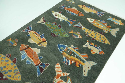 Green Fish Handmade Wool Rug