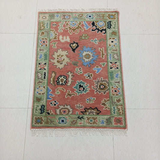 Hand-finished fringe detail of traditional Turkish Oushak wool rug