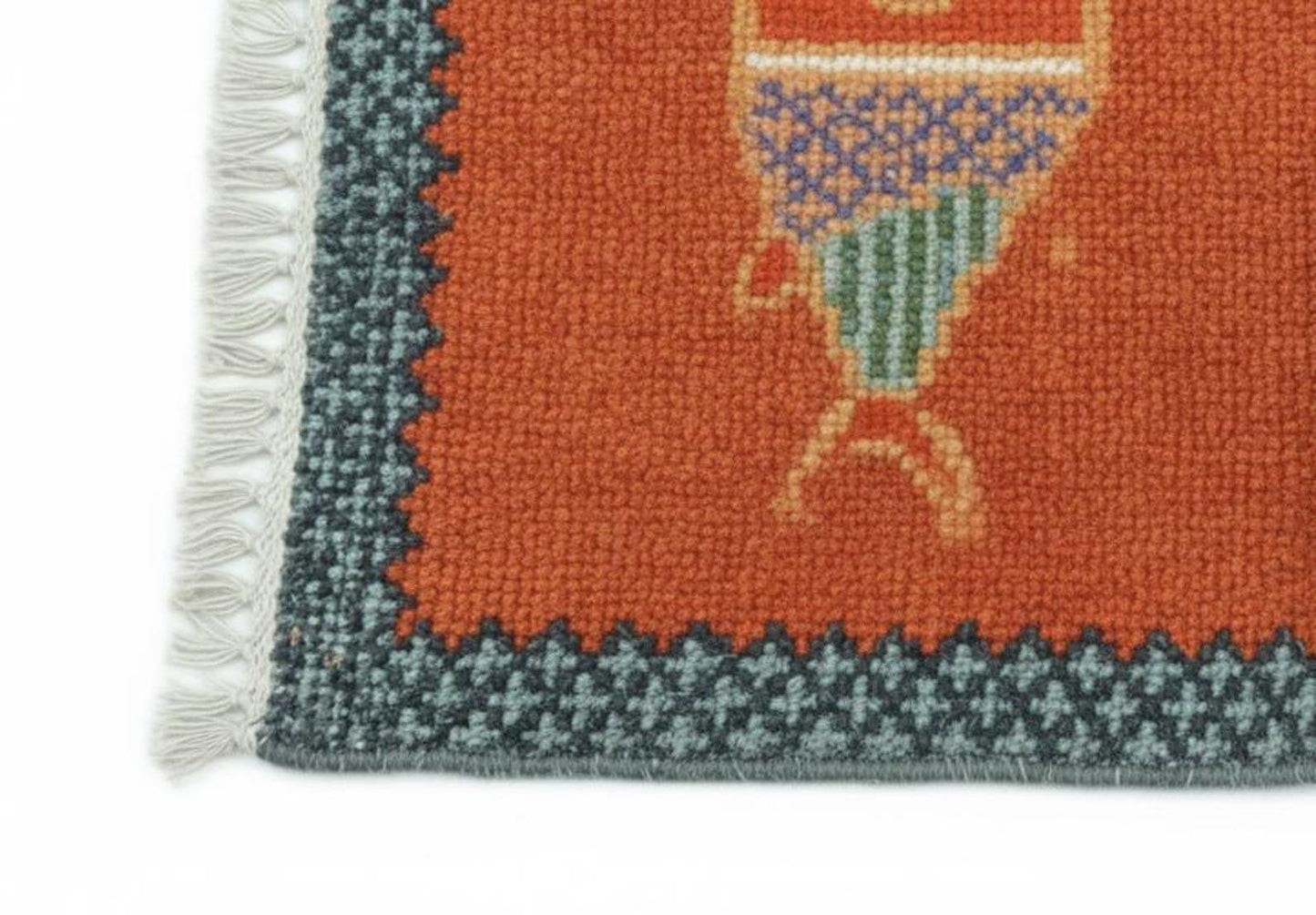 Orange coastal fish pattern runner rug handmade in India by Oushakaura