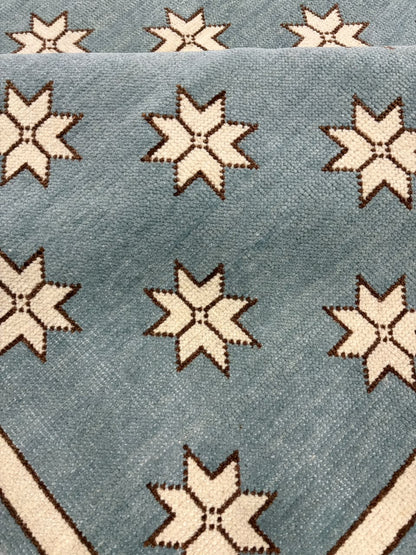Blue Star Pattern Wool Rug, Handmade Geometric Area Rug, Ivory Stars on Dusty Blue, Modern Scandinavian Floor Carpet