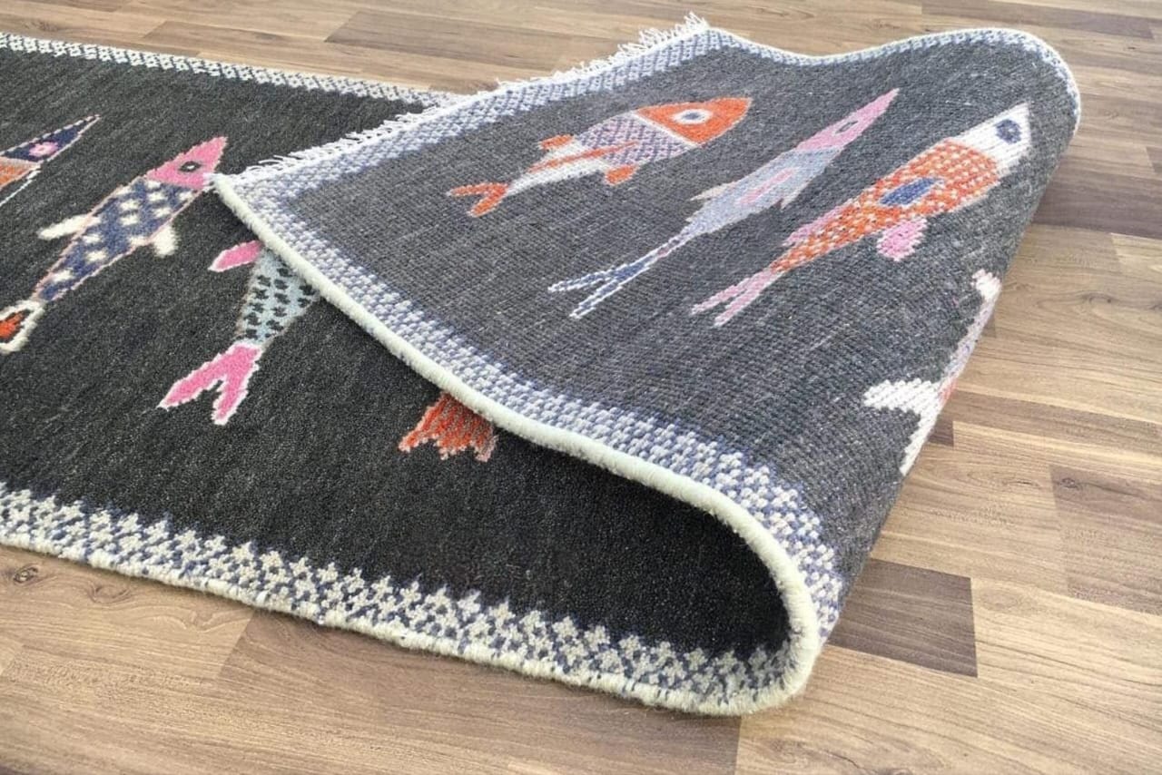 Black Colorful Kitchen Hallway Runner