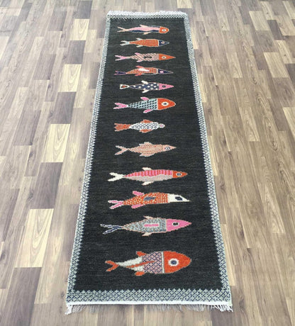 Black Colorful Kitchen Hallway Runner