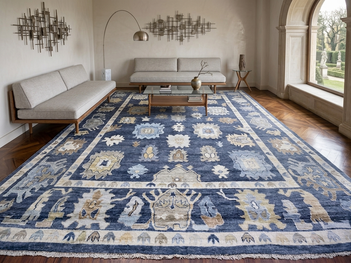 Botanical Green & Blue Wool Rug