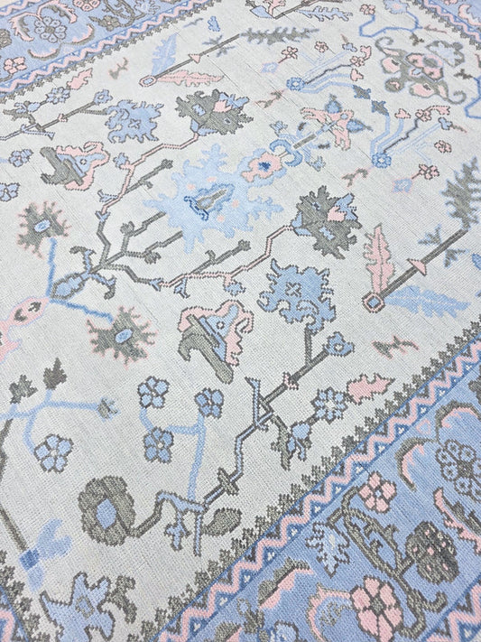 Blue floral runner showing detailed botanical motifs and traditional decorative pattern