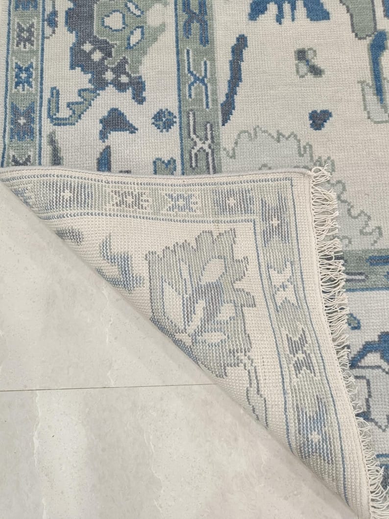 Blue Ivory Oushak Rug – Hand Tufted Floral Area Rug