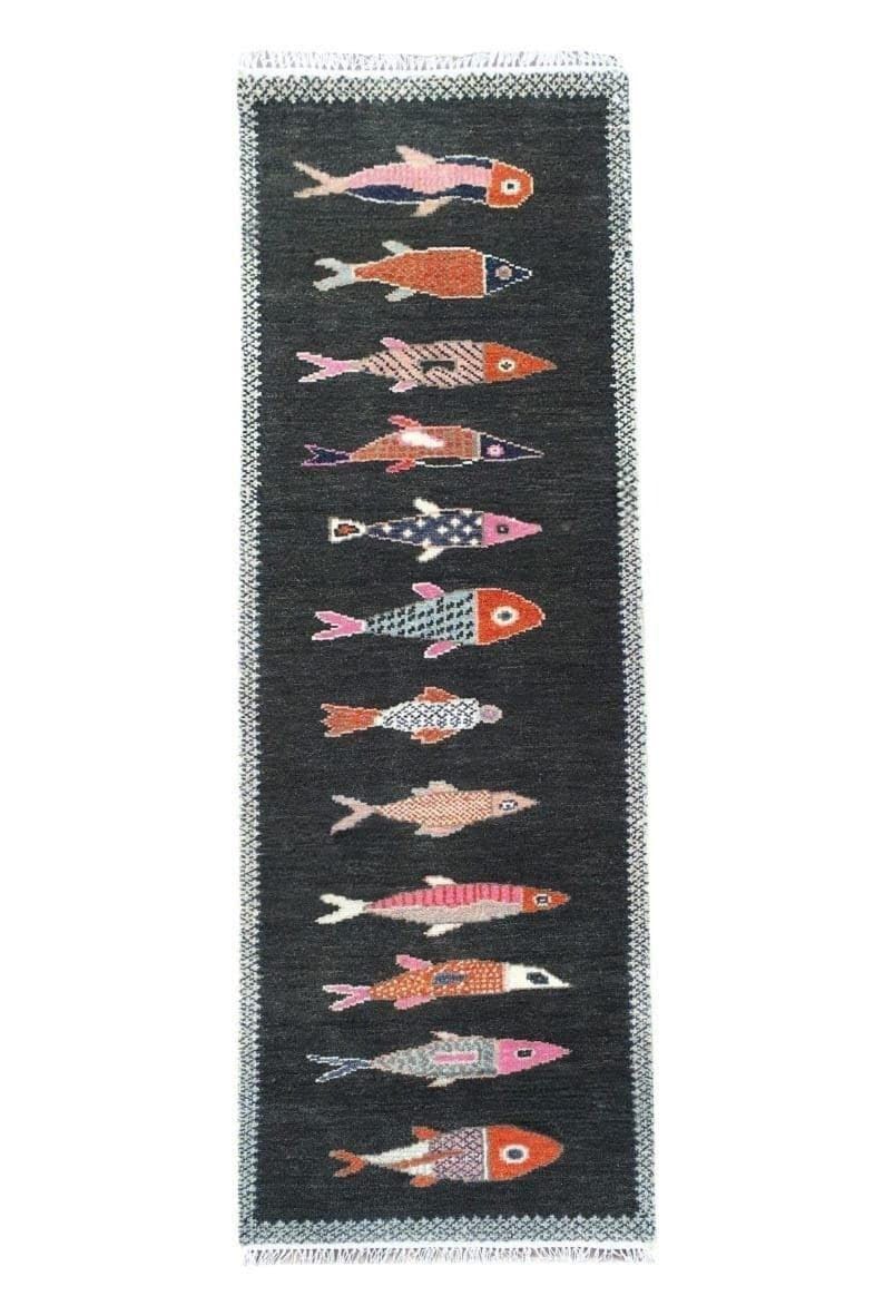 Black Colorful Kitchen Hallway Runner