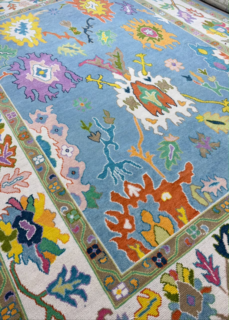Premium handcrafted contemporary Oushak wool area rug for modern interiors