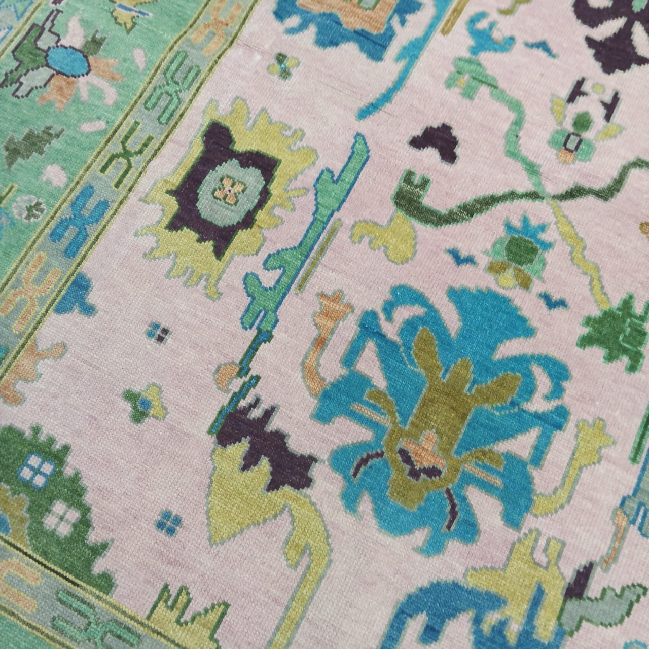 Handmade custom size Oushak area rug in wool