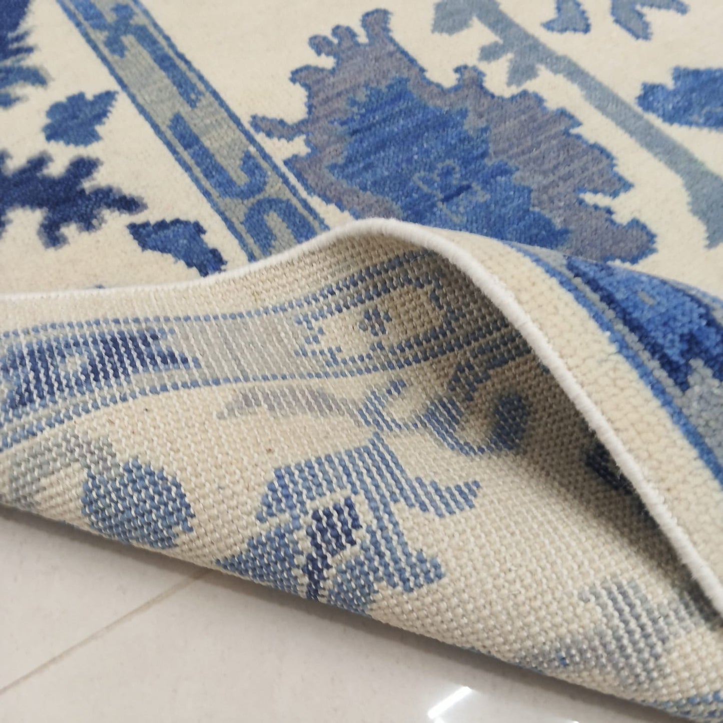 Flatwoven back of handwoven wool rug
