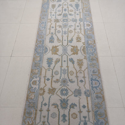 Ivory Light Blue & Beige Wool Hallway Runner