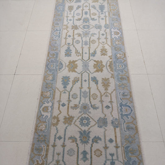 Ivory Light Blue & Beige Wool Hallway Runner