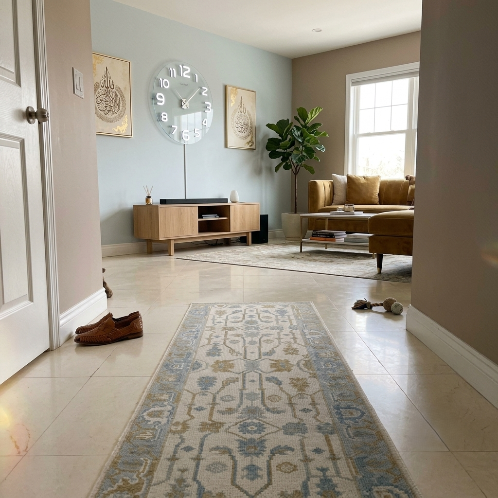 Ivory Light Blue & Beige Wool Hallway Runner