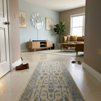 Ivory Light Blue & Beige Wool Hallway Runner