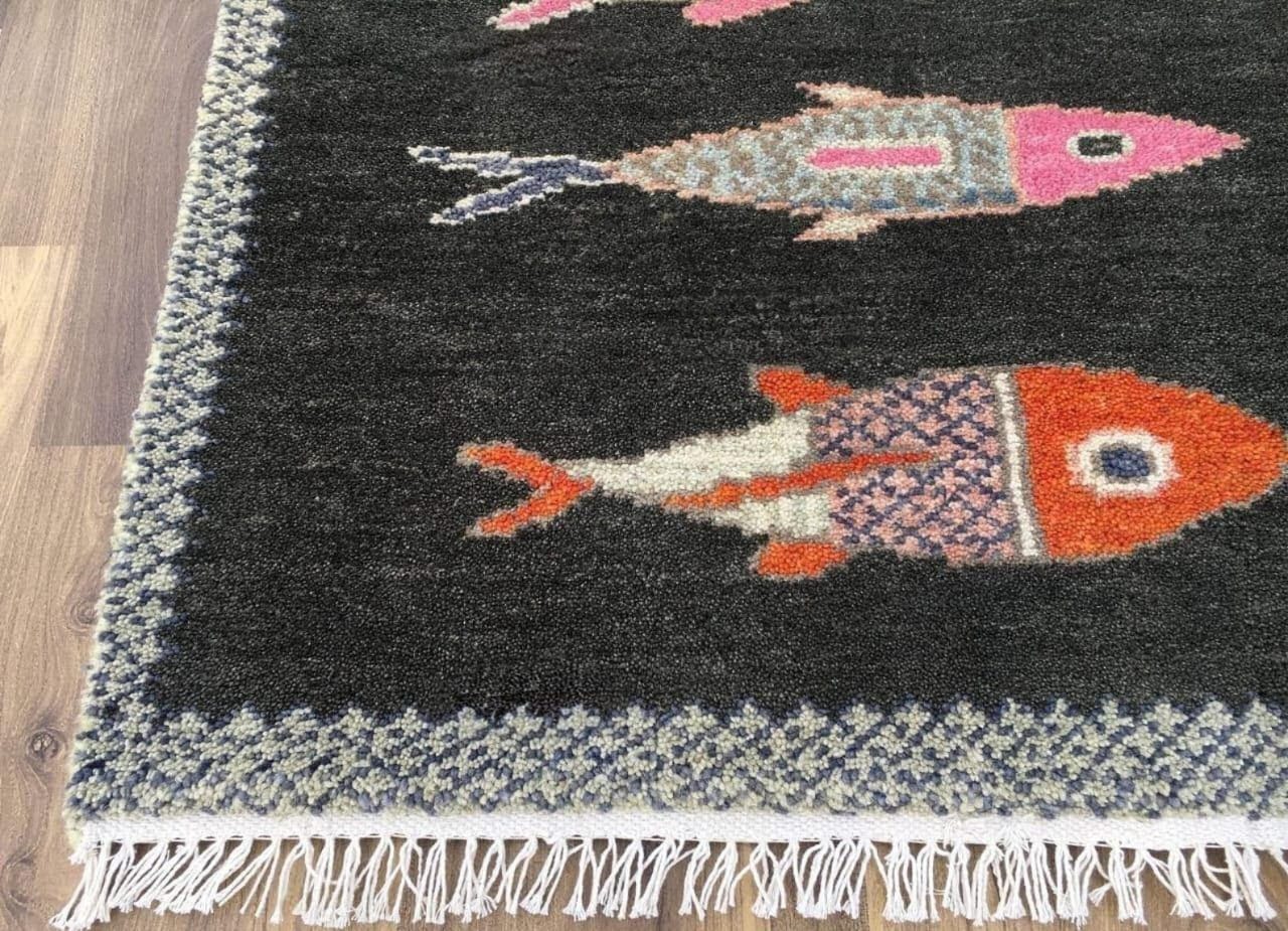 Black Colorful Kitchen Hallway Runner