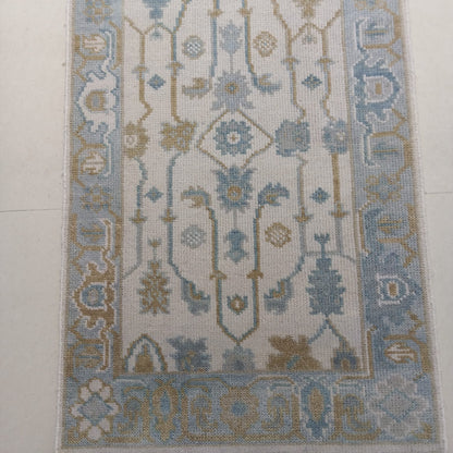 Ivory Light Blue & Beige Wool Hallway Runner