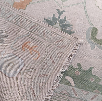Backside weaving detail of handmade wool rug
