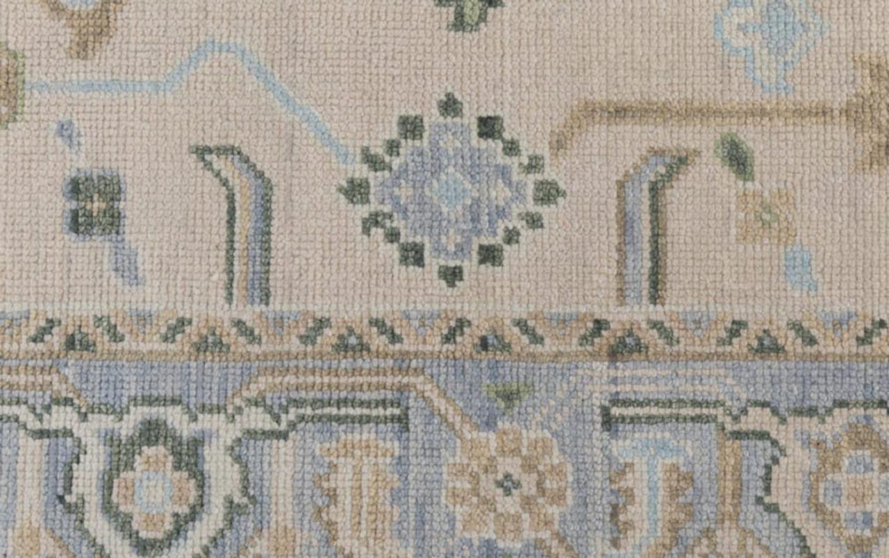 Ivory & Blue Handwoven Oushak Wool Rug