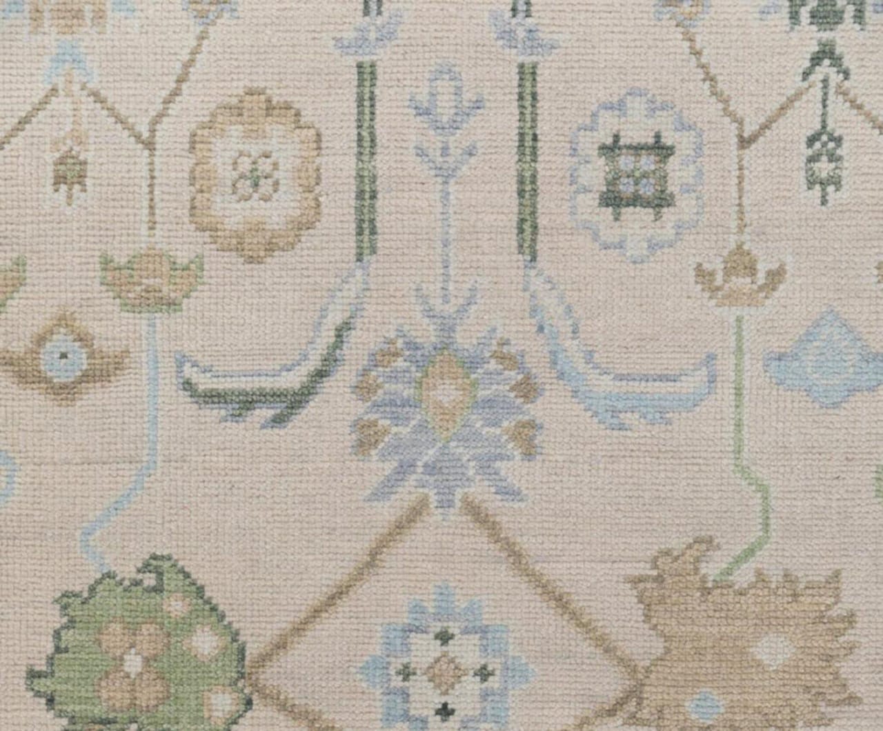 Ivory & Blue Handwoven Oushak Wool Rug