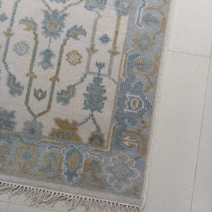 Ivory Light Blue & Beige Wool Hallway Runner