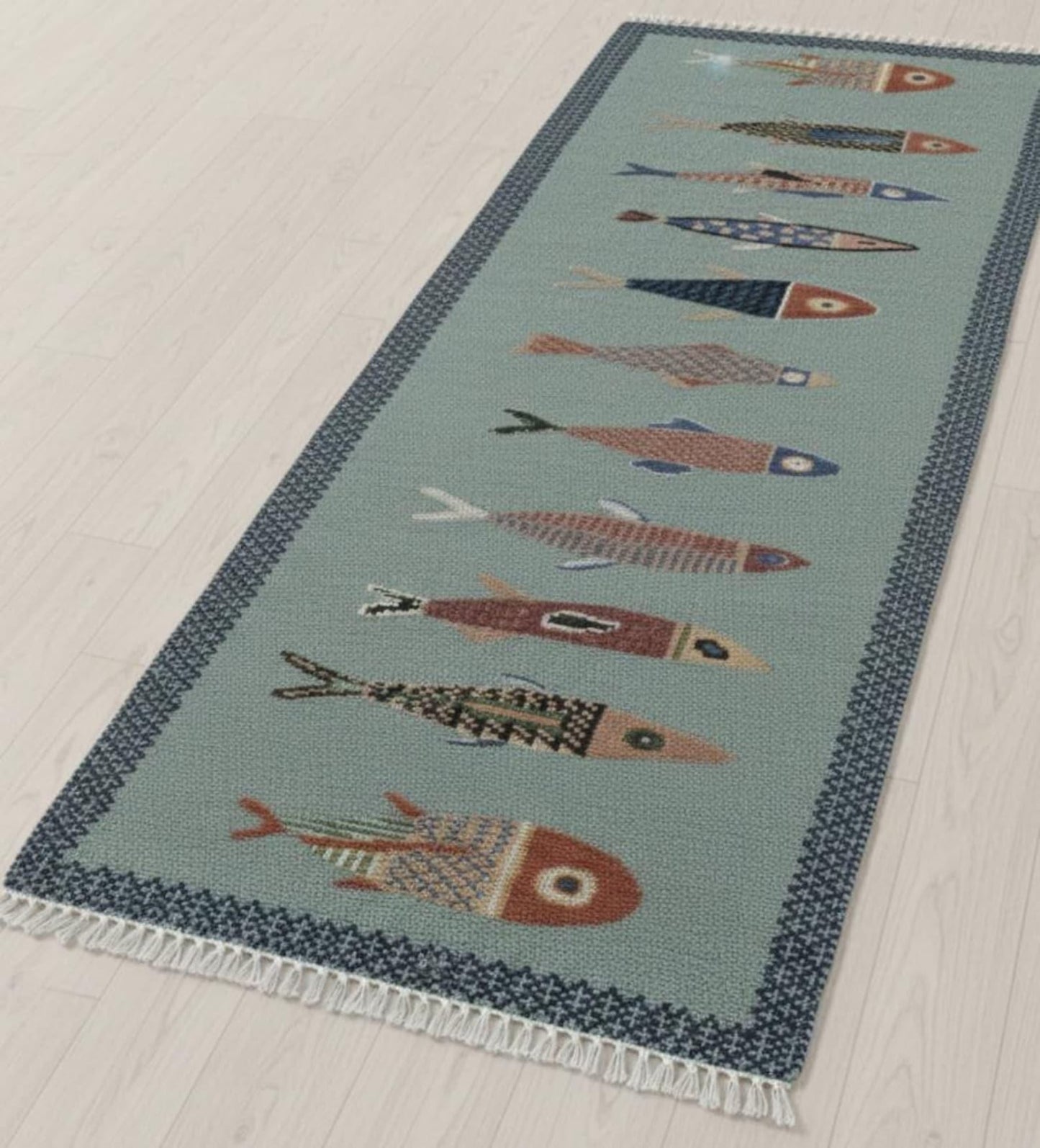 Blue Green Hallway Runner Rug