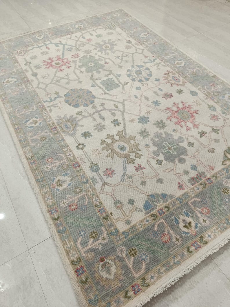 Sage Blue Blush Hand Tufted Vintage Style