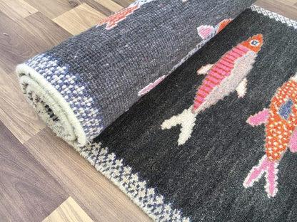 Black Colorful Kitchen Hallway Runner