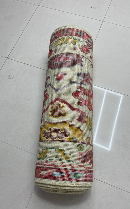 Thickness and construction detail of handmade wool-style Oushak runner rug