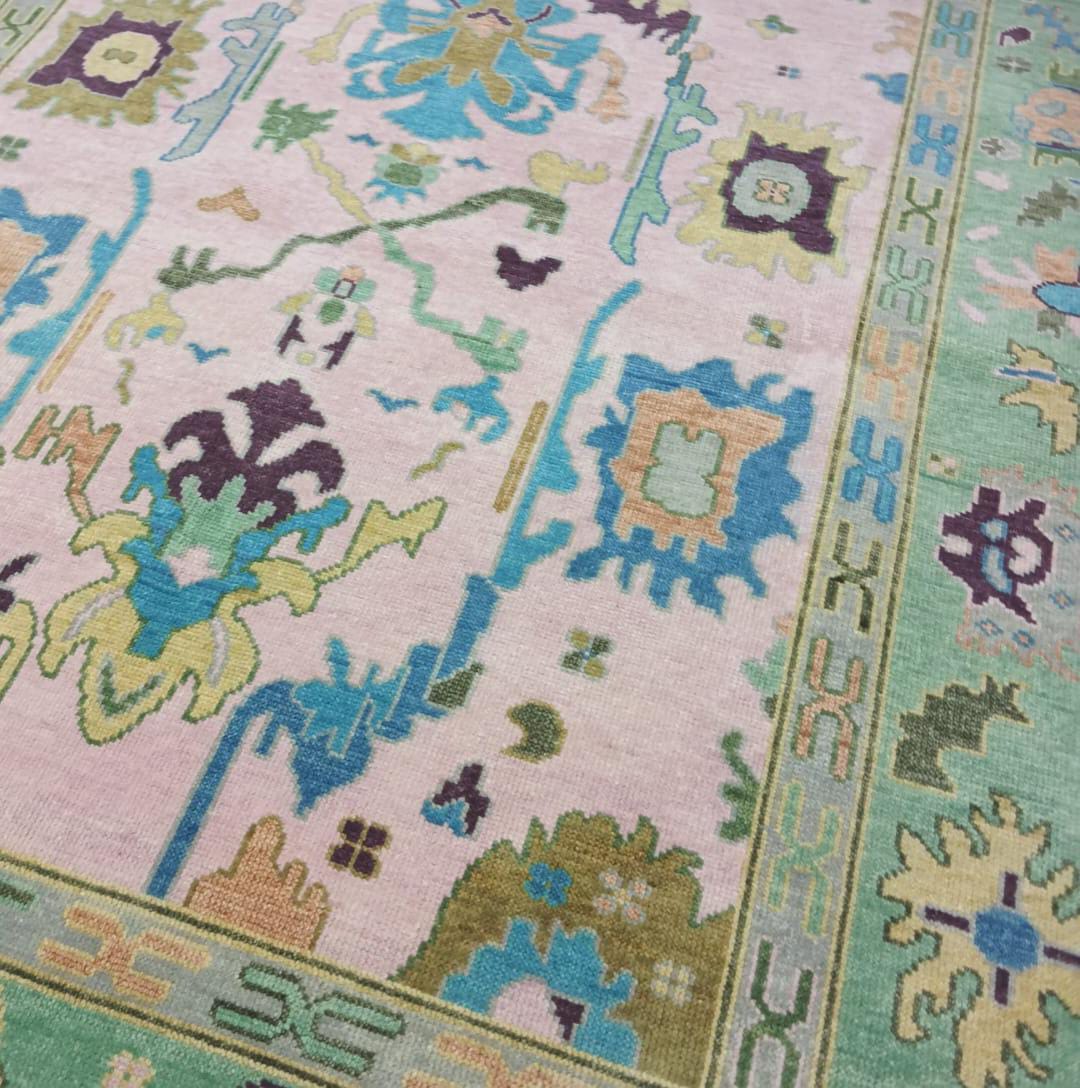 Turkish style Oushak rug pattern in soft pastel tones