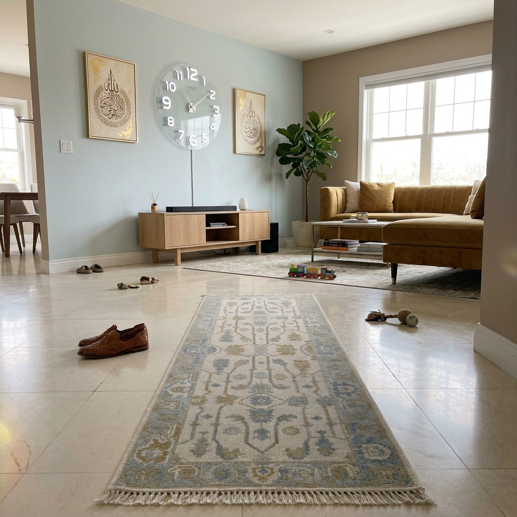 Ivory Light Blue & Beige Wool Hallway Runner