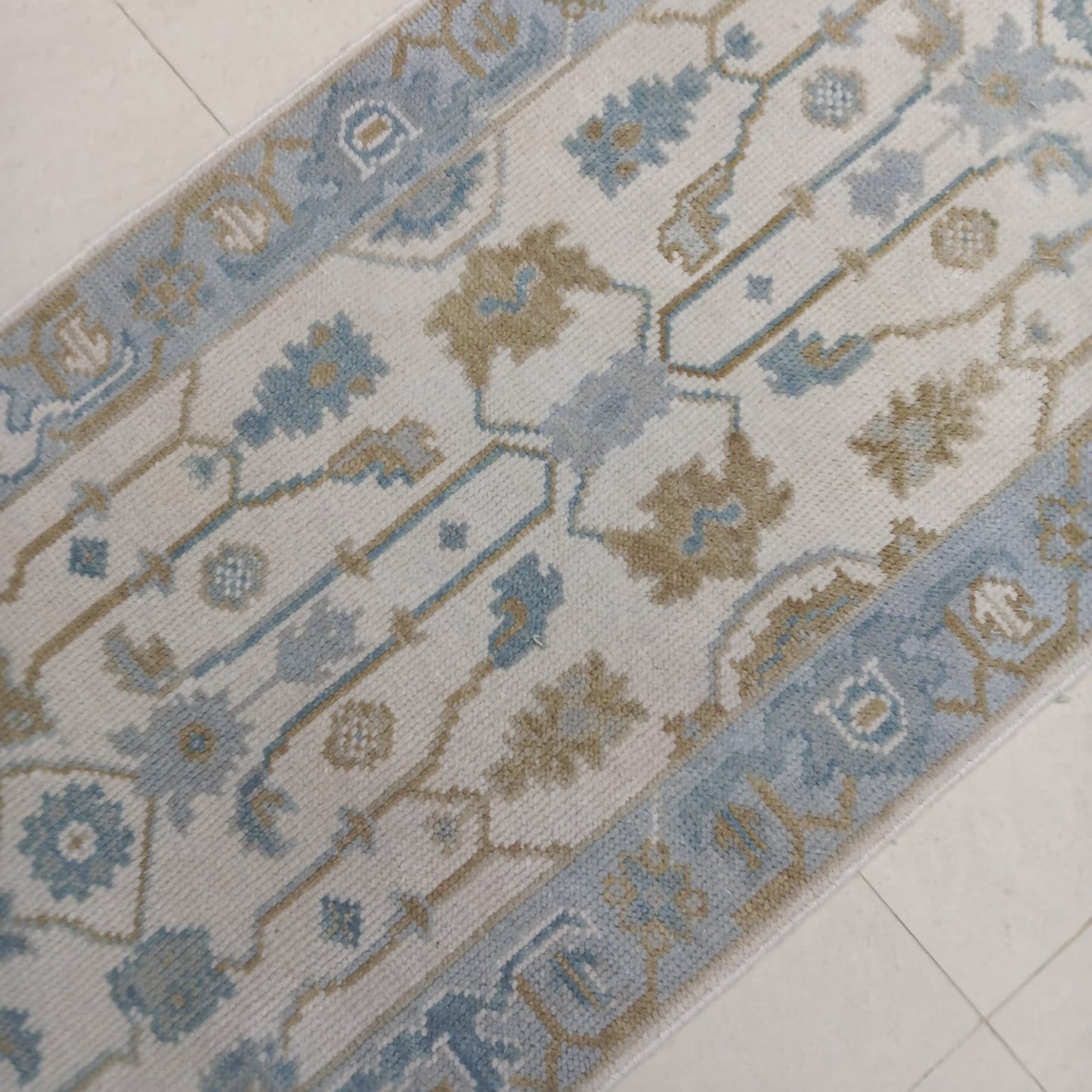 Ivory Light Blue & Beige Wool Hallway Runner
