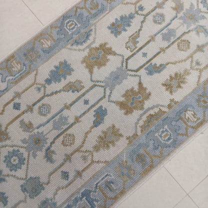 Ivory Light Blue & Beige Wool Hallway Runner
