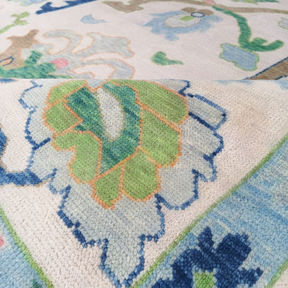 Surface texture of vintage style Oushak rug with handwoven wool finish