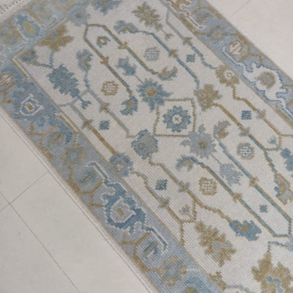 Ivory Light Blue & Beige Wool Hallway Runner